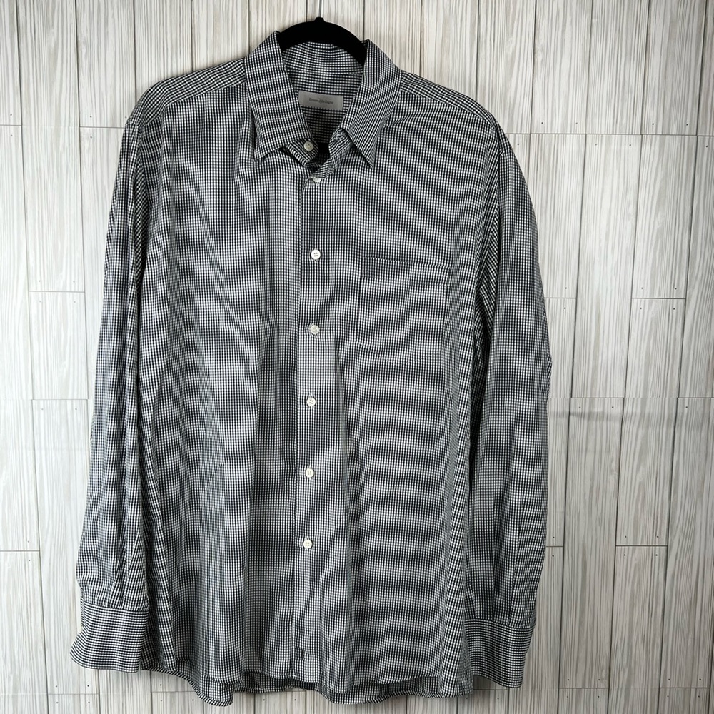 Ermenegildo‎ Zegna Men’s Button Up Shirt Black White Checkered Long Sleeve XXL
